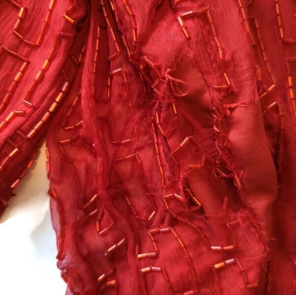 Vtg Scala red silk beaded sparkly evening party special Event short jacket Sz M - Picture 6 of 11